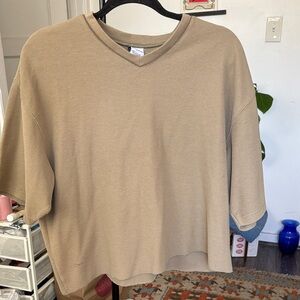 Olive Tan V-Neck Short Sleeve Top